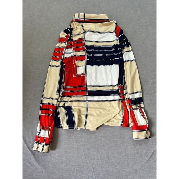 BCBGMAXAZRIA Button Up Shirt‎ Womens PXL Red Beige Long Sleeve Ladies. - Picture 5 of 8